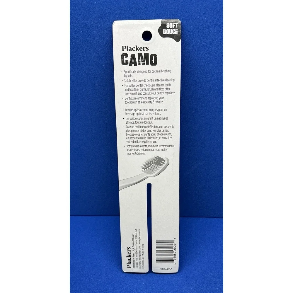 Plackers Camo Toothbrushes - Value Pack‎ (2)  Soft NEW for Kids